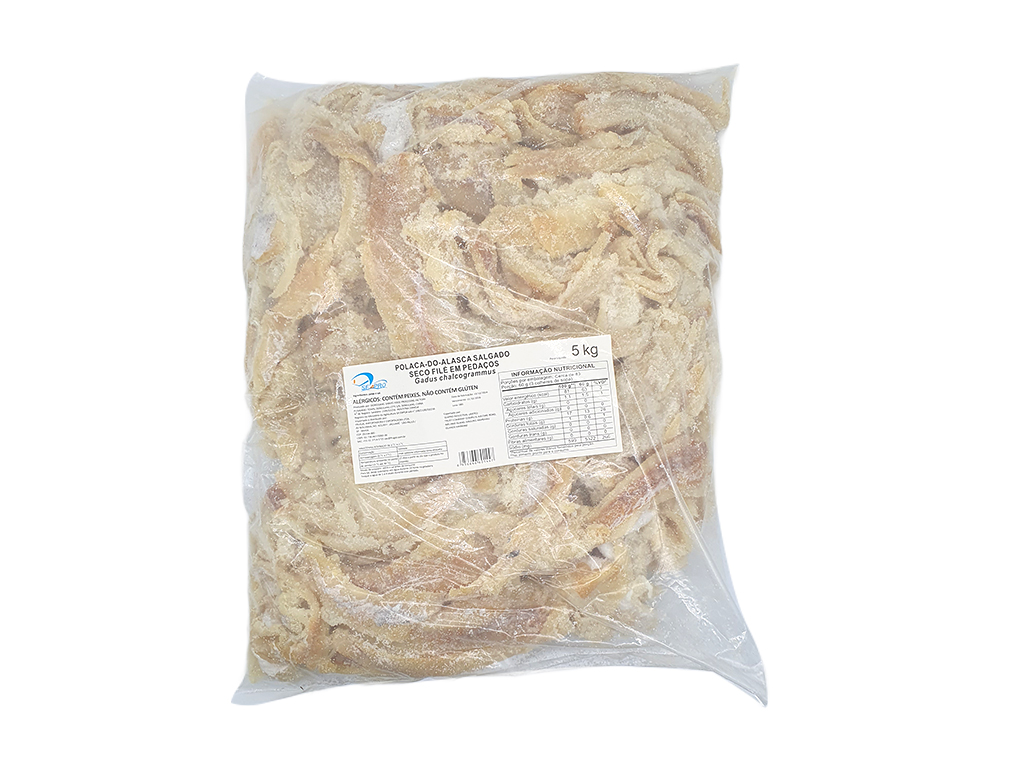 BACALHAU POLACA DO ALASCA SALGADO SECO FILÉ EM PEDAÇOS SEAPRO 5 KG (CX 2 PCT)